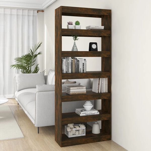 vidaXL Book Cabinet/Room Divider Smoked Oak 80x30x198 cm Engineered Wood