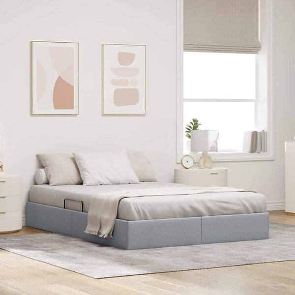 vidaXL Storage Bed with Mattress Light Grey 135 x 190 cm Fabric