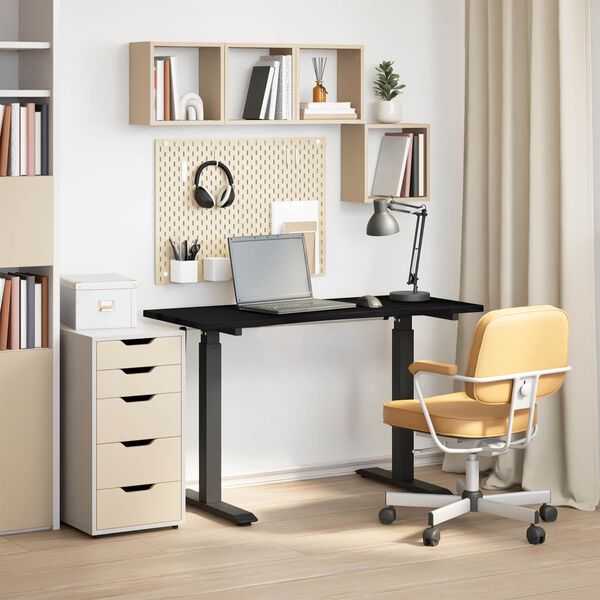 vidaXL Desk Black and Dark Brown 120 x 60 cm Solid Oak Wood