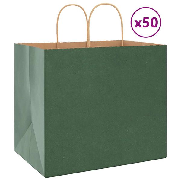 vidaXL Paper Bags 50 pcs with Handles Green 32x22x28 cm