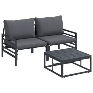 vidaXL Garden Sofa Set with Cushion 3 pcs Black Steel