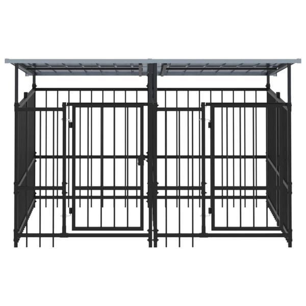 vidaXL Outdoor Dog Kennel with Roof Steel 3.75 m&sup2;