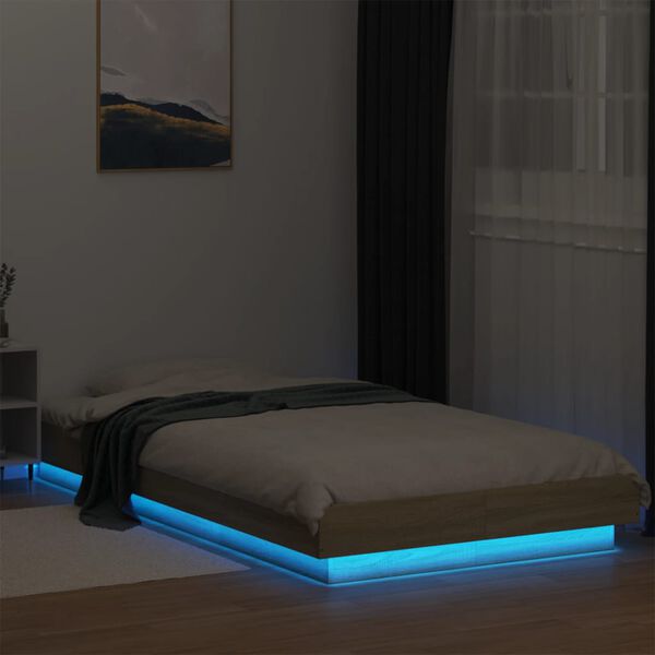 vidaXL Bed Frame with LED Lights without Mattress Sonoma Oak 90x190cm