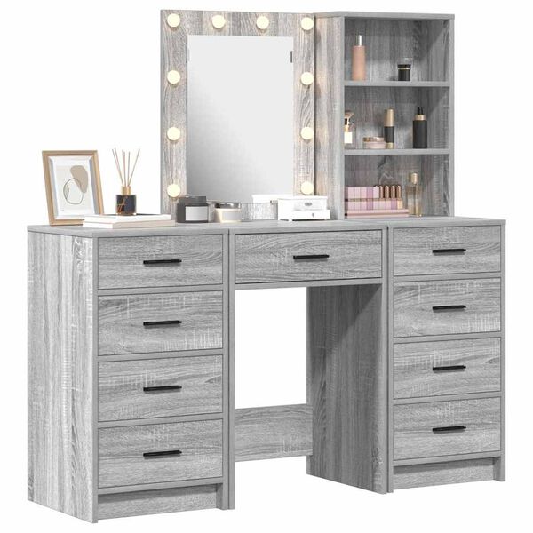 vidaXL Dressing Table 3 pcs Grey 40 x 41 x 135 cm Engineered wood