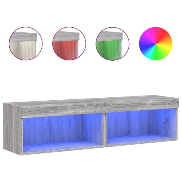 vidaXL TV Cabinets with LED Lights 2 pcs Grey Sonoma 60x30x30 cm