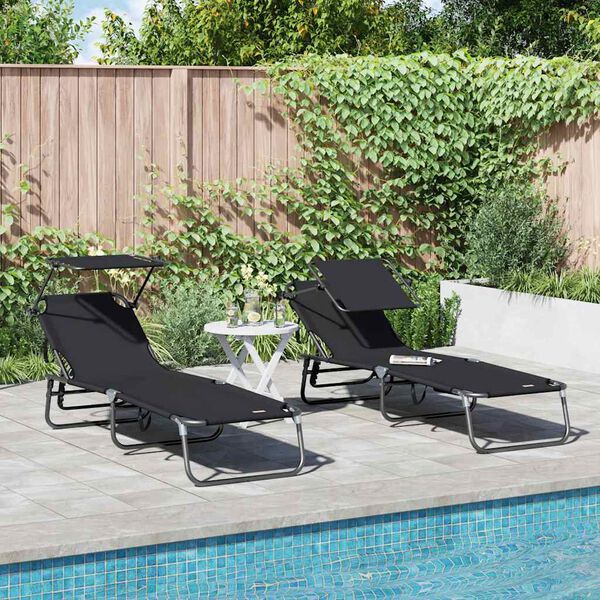 vidaXL Folding Sun Lounger Folding 2 pcs Black 56 x 190 x 81cm Fabric