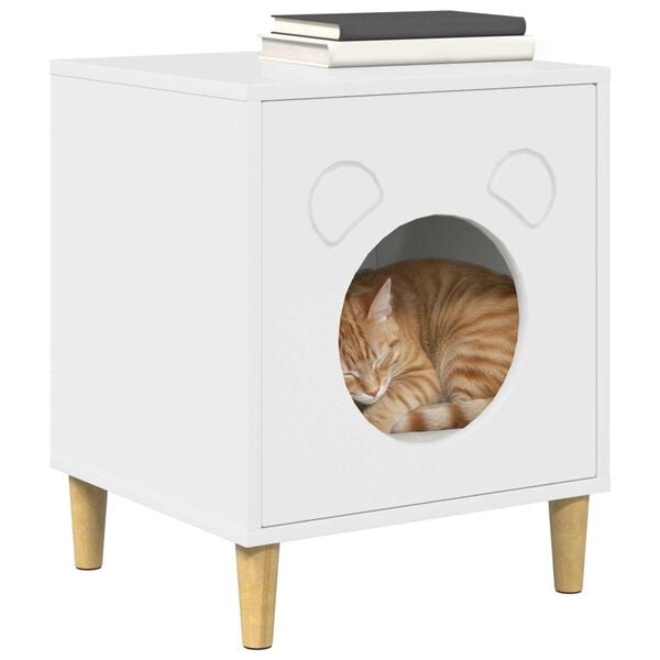 vidaXL Cat House Gloss White 42.5 x 40 x 53 cm Engineered Wood