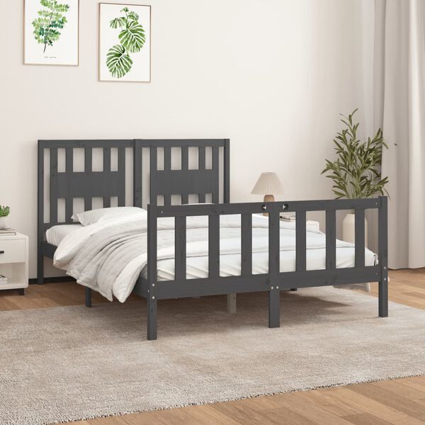 vidaXL Bed Frame without Mattress Grey Solid Wood Pine 120x200 cm