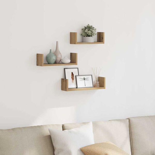 vidaXL Wall Shelf 3 pcs Artisian Oak Engineered Wood