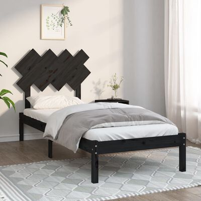 vidaXL Bed Frame Black 90x190 cm Single Solid Wood