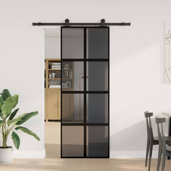 vidaXL Sliding Door with Hardware Set 76x205 cm Tempered Glass&Aluminium