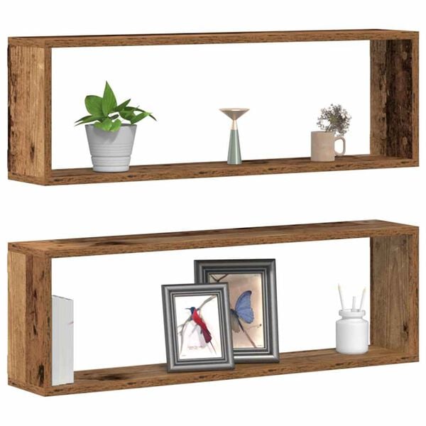 vidaXL Wall Shelf 2 pcs Old wood 80 x 15 x 26 cm Engineered wood