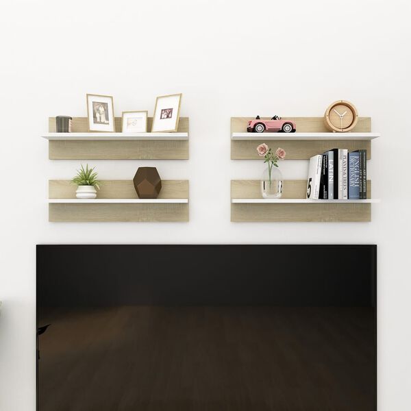 vidaXL Wall Shelf 4 pcs White and Sonoma Oak 60x11.5x18 cm Engineered Wood