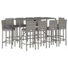 vidaXL 11 Piece Garden Bar Set with Cushions Grey Poly Rattan