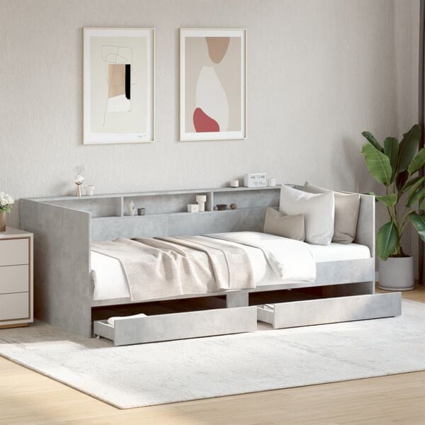 vidaXL Daybed with Drawers without Mattress Concrete Grey 75x190 cm Small Single