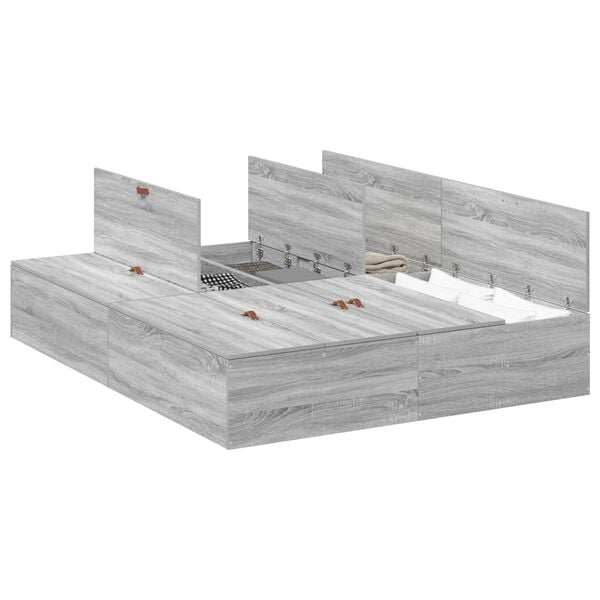 vidaXL Storage Bed Frame Grey Sonoma 140 x 200 cm Engineered Wood