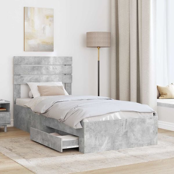 vidaXL Bed Frame Concrete Grey and Silver 70 x 190 cm Engineered Wood