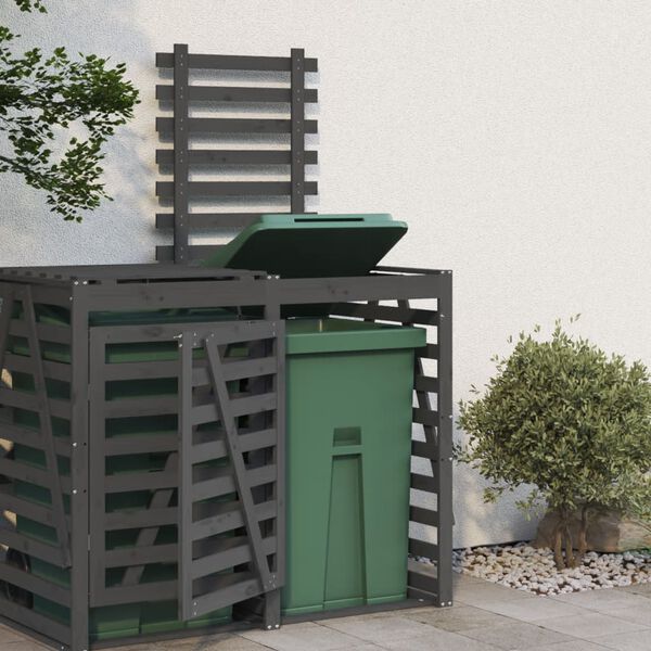 vidaXL Wheelie Bin Storage Extension Grey Solid Wood Pine