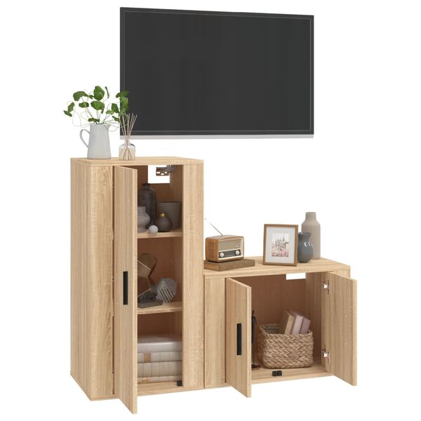 vidaXL 2 Piece TV Cabinet Set Sonoma Oak Engineered Wood