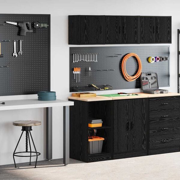 vidaXL Garage Cabinets 2 pcs Black Engineered Wood