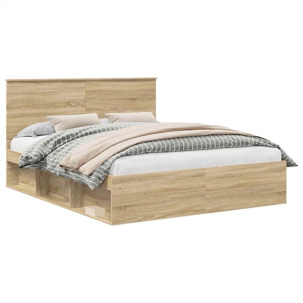 vidaXL Bed Frame with Headboard Sonoma 160 x 200 cm Solid Pine Wood