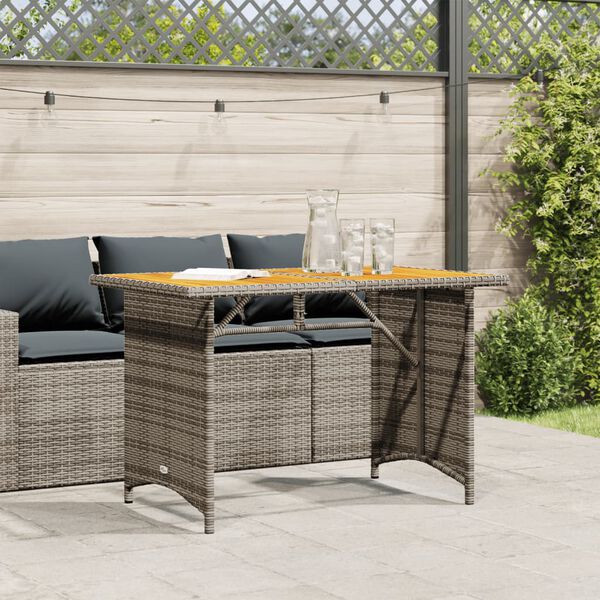 vidaXL Garden Table with Wooden Top Grey 110x68x70 cm Poly Rattan