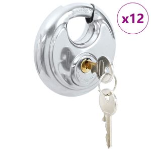 vidaXL Discus Locks with Keys 12 pcs Silver 8 x 2.8 x 8 cm