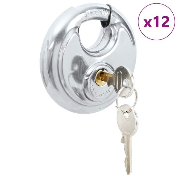 vidaXL Discus Locks with Keys 12 pcs Silver 8 x 2.8 x 8 cm