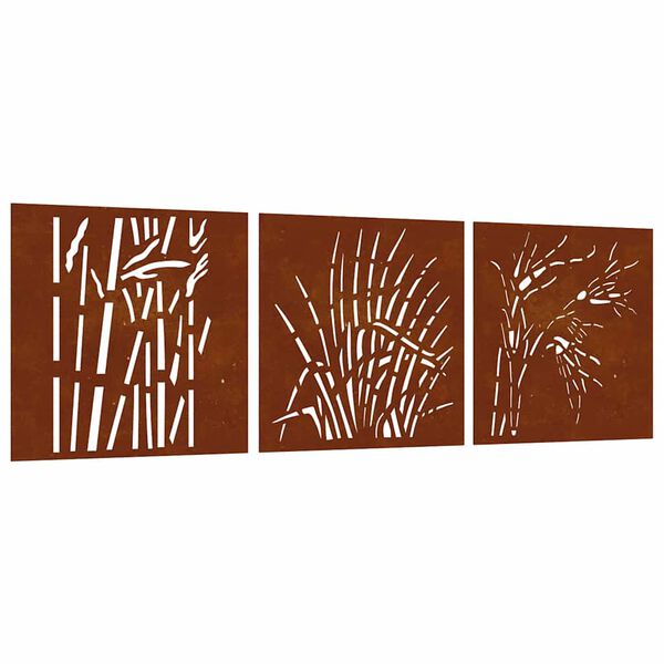 vidaXL Garden Wall Decorations 3 pcs 55x55 cm Corten Steel Grass Design