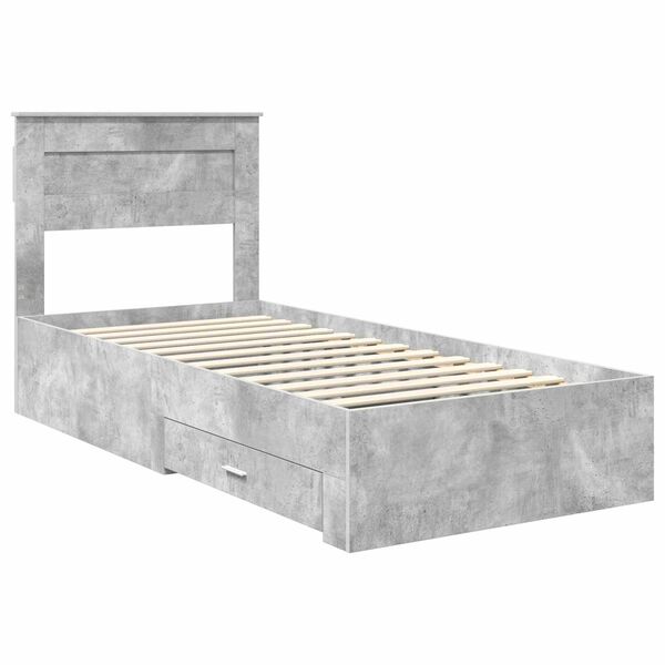 vidaXL Bed Frame with Drawer Concrete Grey 90 x 200 cm Engineered Wood