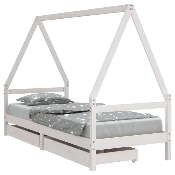 vidaXL Kids Bed Frame with Drawers White 80x200 cm Solid Wood Pine