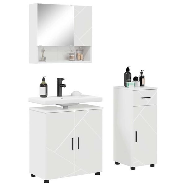 vidaXL Bathroom Furniture Set with Drawer 3 pcs High Gloss White