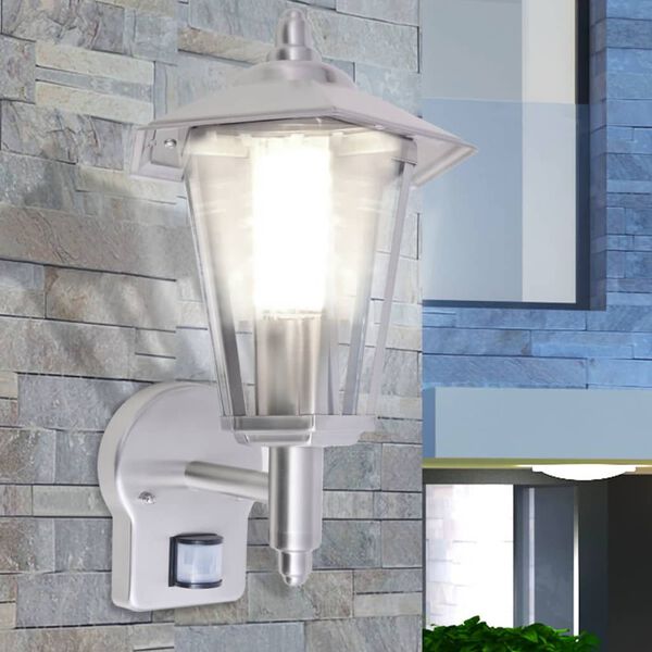 vidaXL Outdoor Uplight Wall Lantern with Sensor Stainless Steel