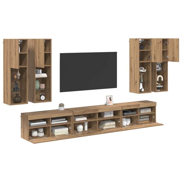 vidaXL TV Wall Cabinet Set 7 pcs Artisan Oak Engineered Wood