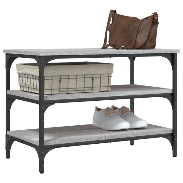 vidaXL Shoe Bench Grey Sonoma 70x38.5x49 cm Engineered Wood