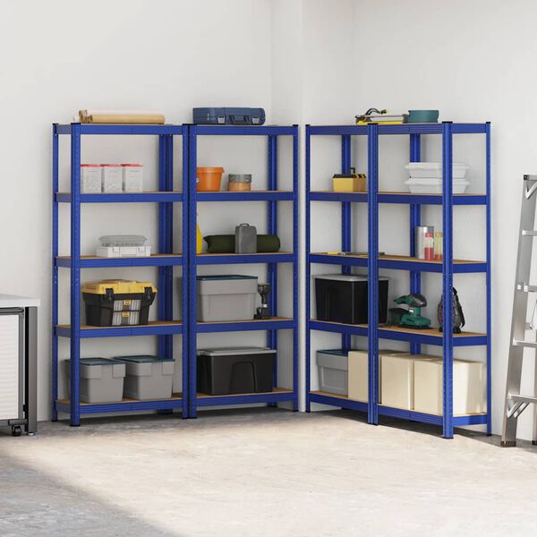 vidaXL 5-Layer Storage Shelves 4 pcs Blue Steel&Engineered Wood