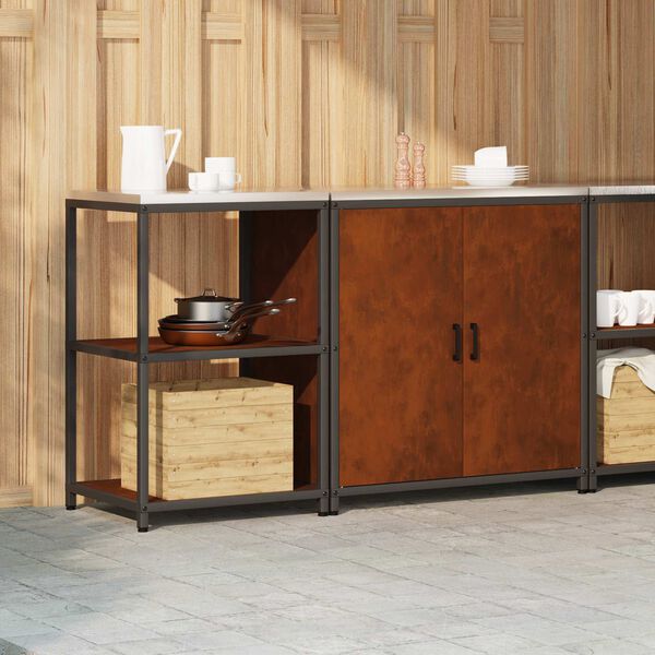vidaXL Kitchen Storage Set with Shelf 2 pcs Rusty Weathering Steel