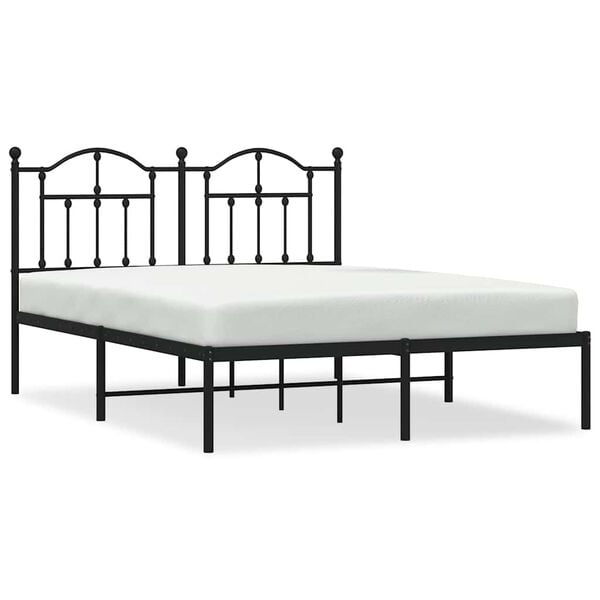 vidaXL Metal Bed Frame without Mattress with Headboard Black 135x190cm
