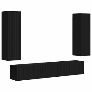 vidaXL TV Cabinet Set 3 pcs Black Engineered Wood