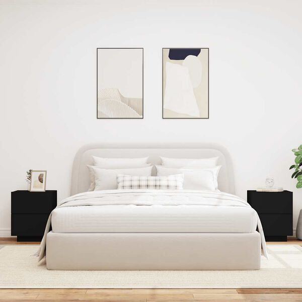 vidaXL Bedside Cabinets with LED Lights 2 pcs Black Engineered Wood