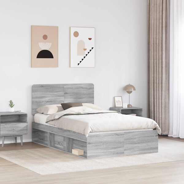 vidaXL Bed Frame Grey Sonoma 120 x 190 cm Solid Pine Wood