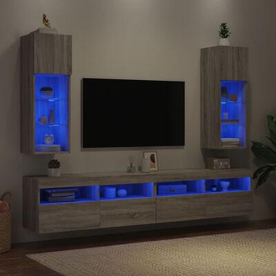 vidaXL TV Cabinets with LED Lights 2 pcs Grey Sonoma 30.5x30x90 cm