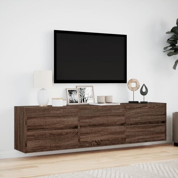 vidaXL TV Wall Cabinet with LED Brown Oak 180x31x45 cm