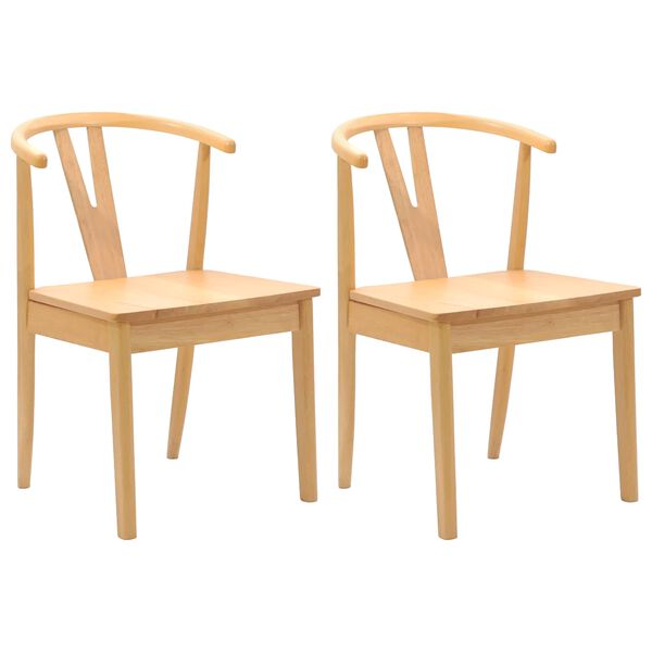 vidaXL Dining Chair 2 pcs Natural Solid Rubber Wood