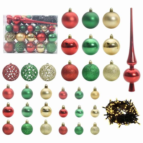 vidaXL Christmas Bauble Set with 150 LEDs 61 pcs Multicolour Plastic