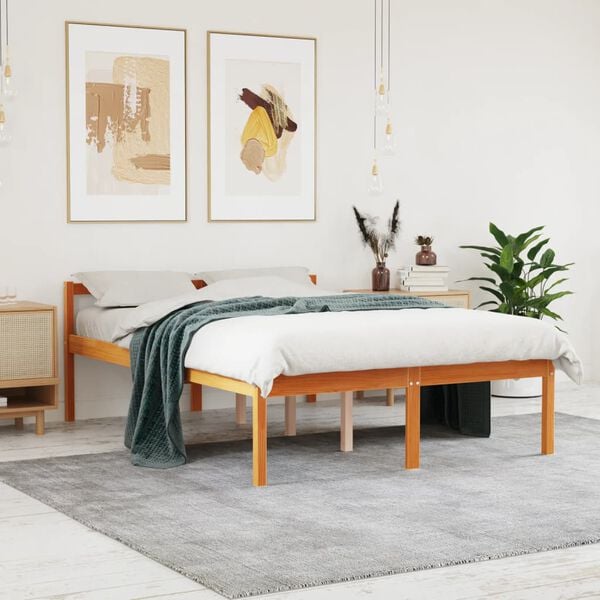 vidaXL Senior Bed without Mattress Wax Brown 140x190 cm Solid Wood Pine