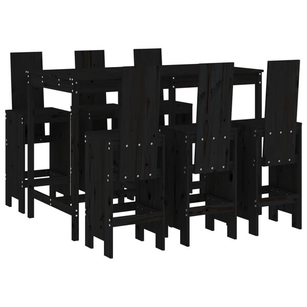 vidaXL 7 Piece Garden Bar Set Black Solid Wood Pine