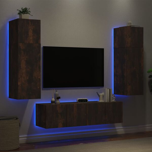 vidaXL 6 Piece TV Wall Units with LED Smoked Oak Engineered Wood