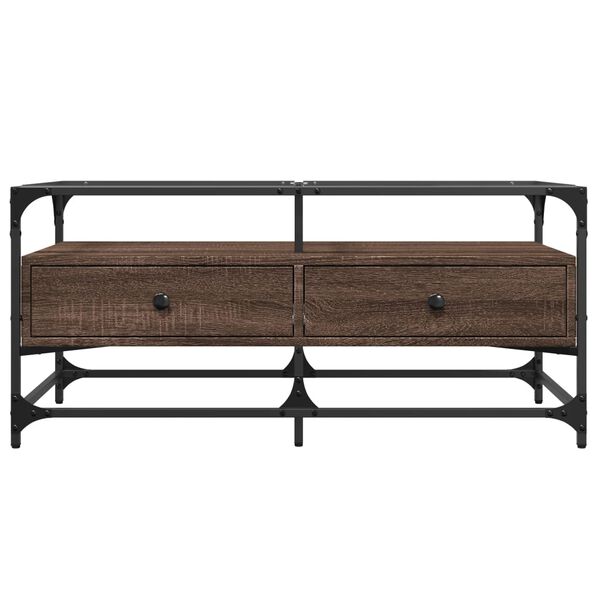 vidaXL Coffee Table with Glass Top Brown Oak 98.5x50x45 cm Steel