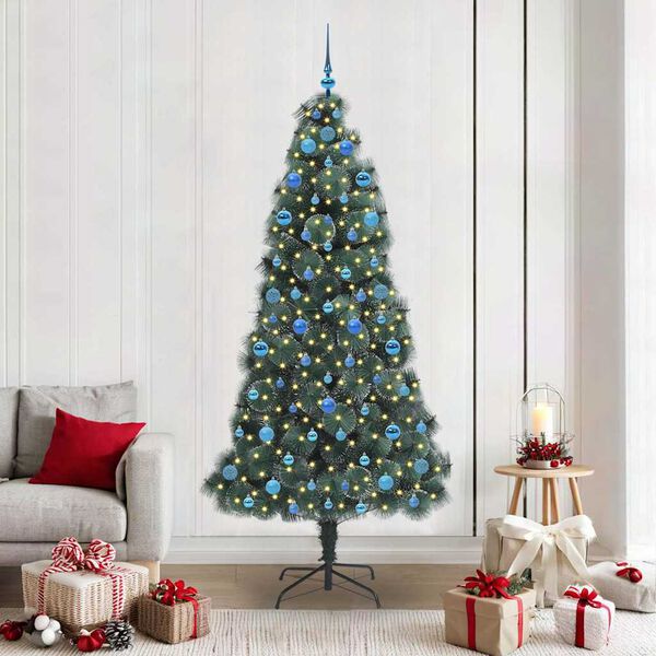vidaXL Artificial Pre-lit Christmas Tree with Ball Set Green 210 cm